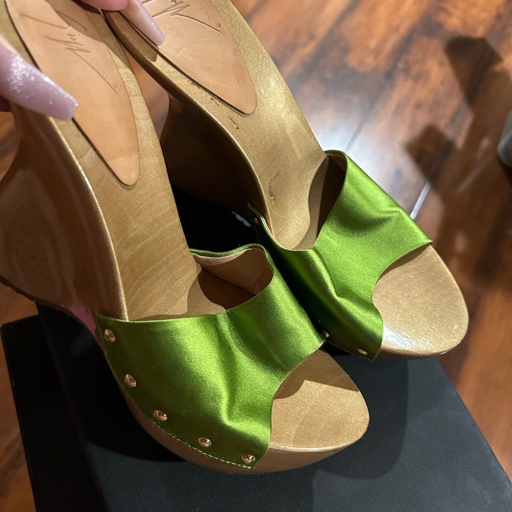 Size 9 Giuseppe Zanotti  Orange Pair Wood Heel Slides